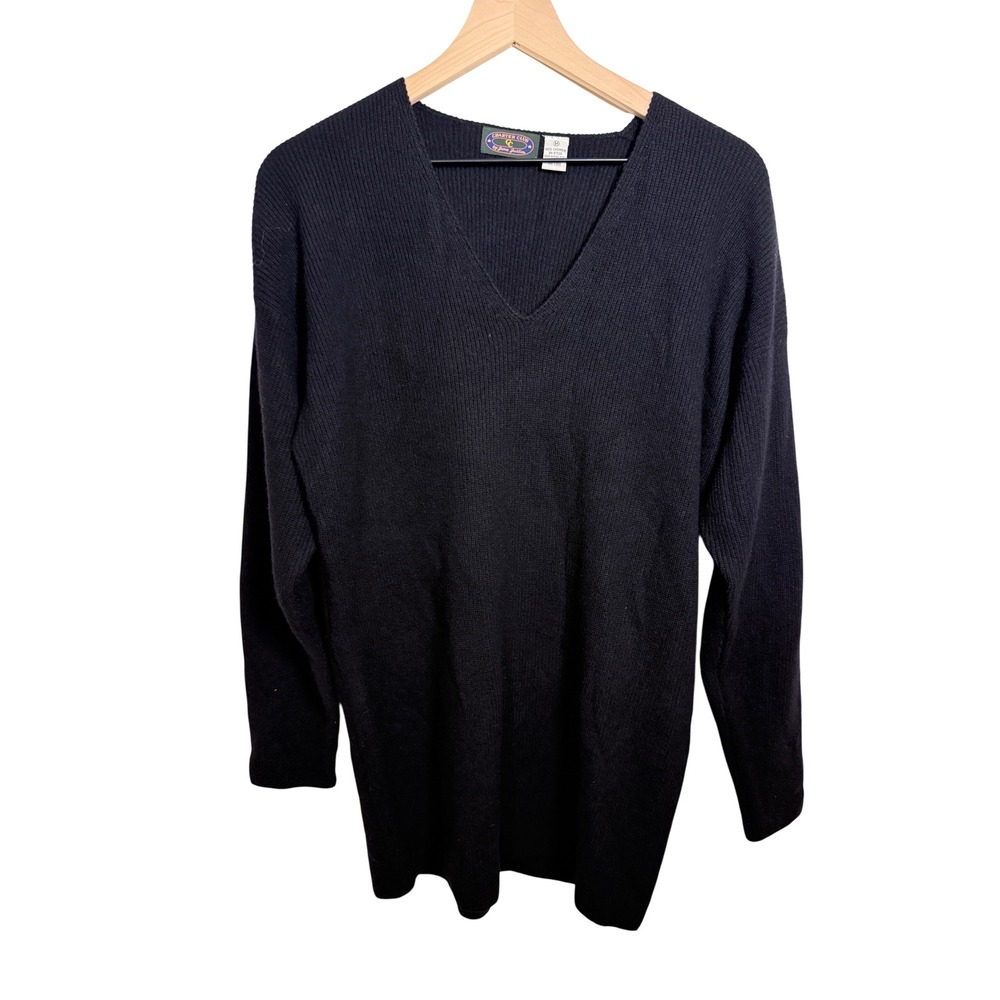 Vintage Charter Club Jane Justin 100% Cashmere Black V-Neck Tunic Sweater - Picture 1 of 4